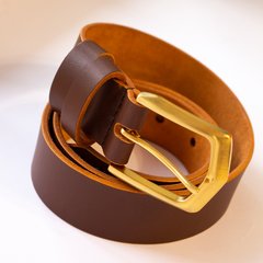 Leather belt, cognac color with brass buckle 110