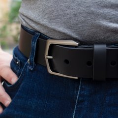 Black leather belt with gun steel buckle 110