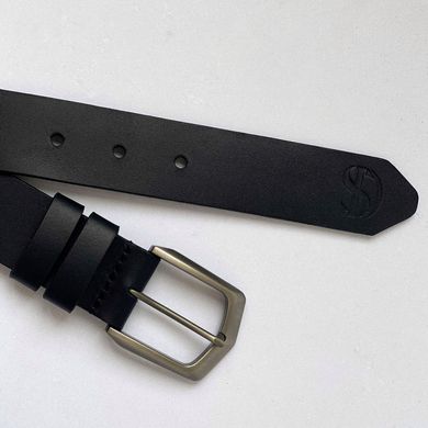 Black leather belt with gun steel buckle 110