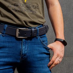 blue leather belt with gun steel buckle 110