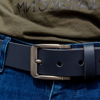 blue leather belt with gun steel buckle 110