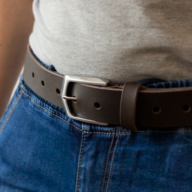 Brown leather belt with silver buckle 110