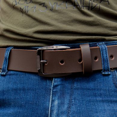 Brown leather belt with black buckle 110