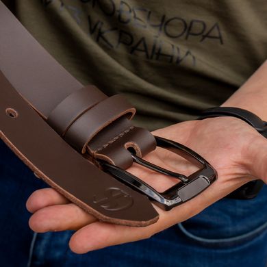 Brown leather belt with black buckle 110