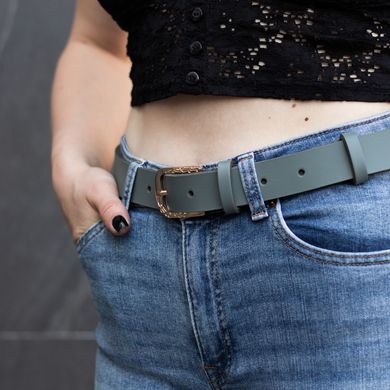 Gray leather belt with golden buckle 90