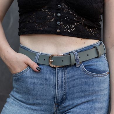 Gray leather belt with golden buckle 90