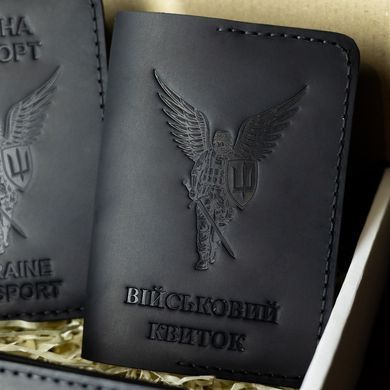 Набір обкладинок на УБД, військовий квиток та паспорт Янгол-воїн ЗСУ чорний