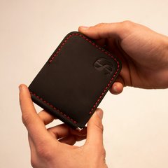 Leather money clip Prime black with red thread