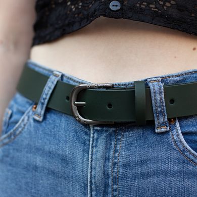 Green leather belt with black buckle 90